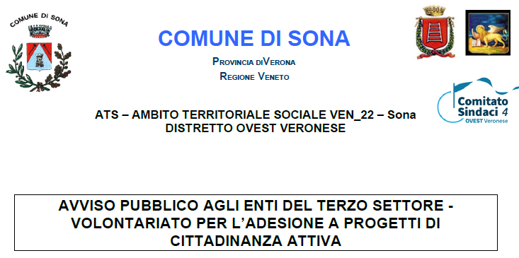 Avviso pubblico agli enti del terzo settore - volontariato per l'adesione a progetti di Cittadinanza Attiva