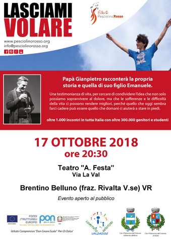 17 ottobre ore 20.30: LASCIAMI VOLARE - Una testimonianza di vita- Incontro presso il teatro A. Festa di Rivalta